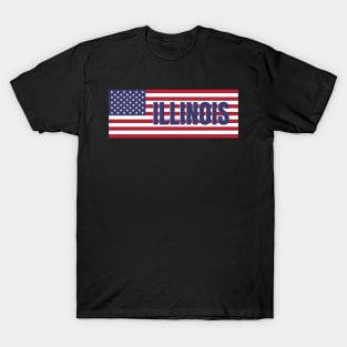 Illinois State in American Flag T-Shirt